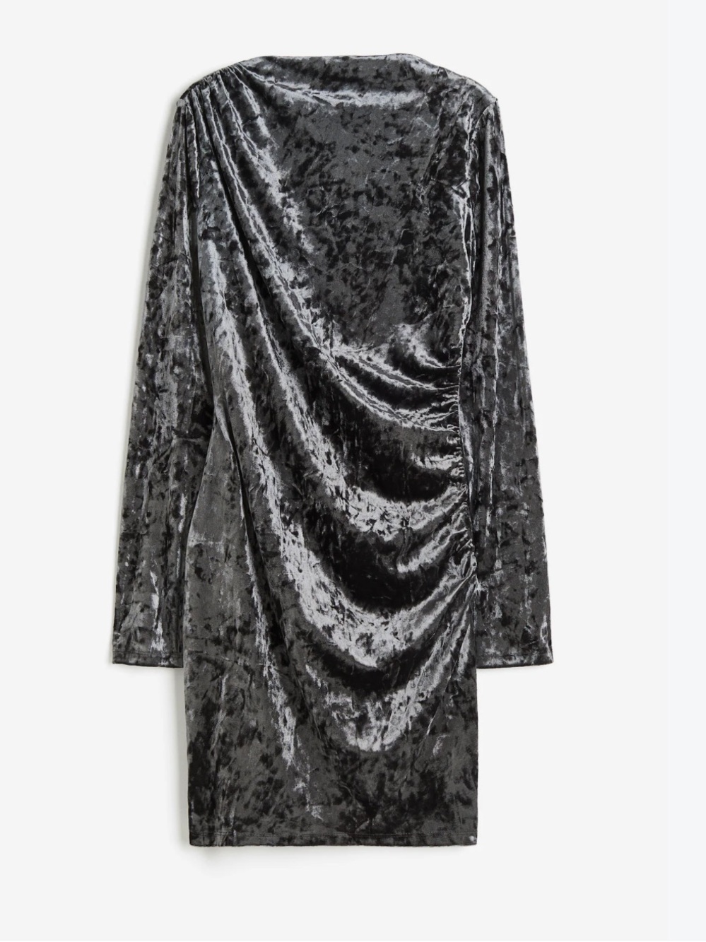 H&M Dark Grey Gather Jersey Dress crushed velvet finish size XS